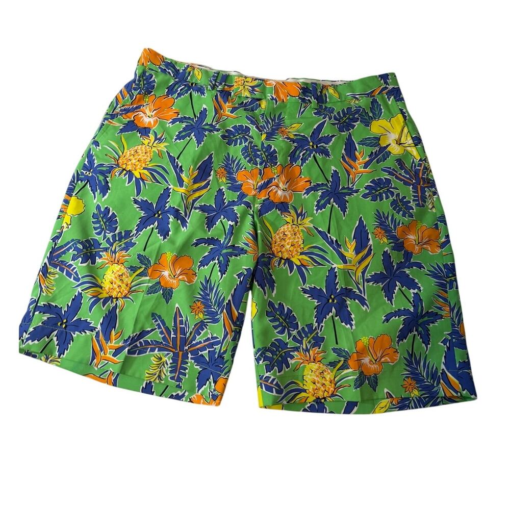 RARE RLX Ralph Lauren Golf Shorts Green Mens Size 36 Floral Tropical Stretch